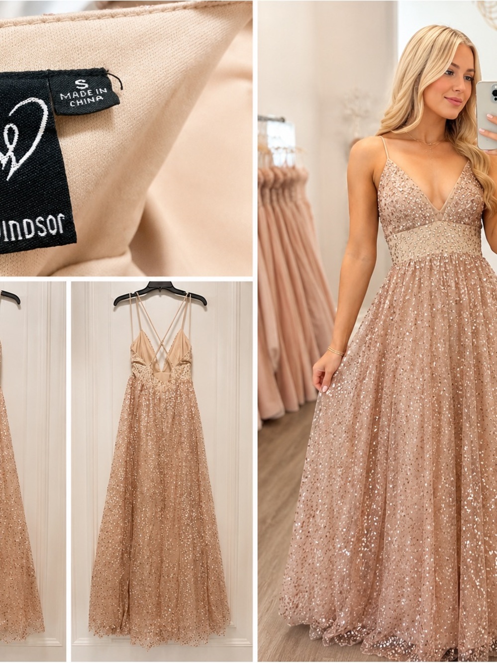Windsor Sequin Maxi Dress in Nude Blush